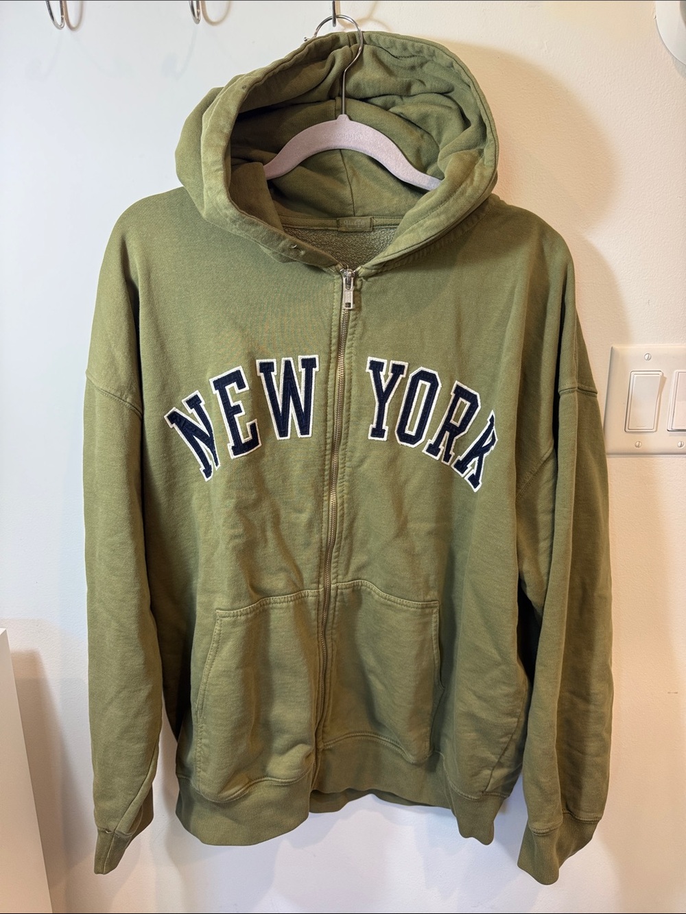 Brandy Melville Olive Green New York Zip Hoodie